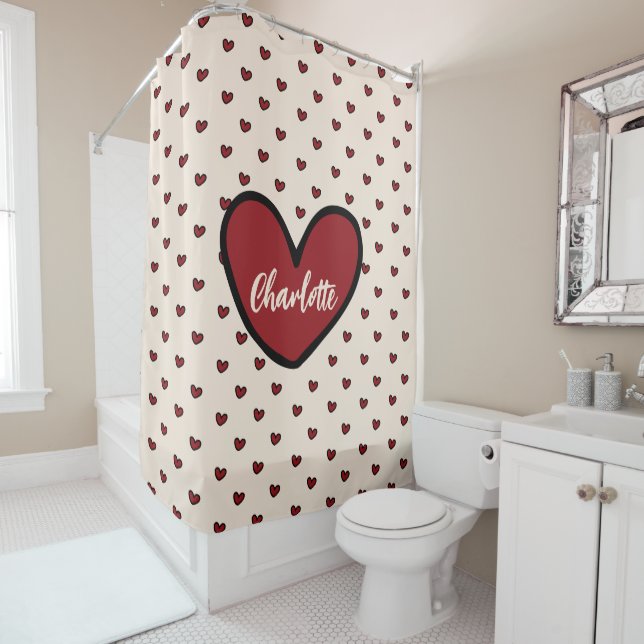 Stylist Cute Heart Pattern Monogram Personalised Shower Curtain (In Situ)