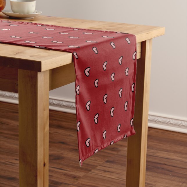 Stylist Cute Heart Pattern Personalised Message Short Table Runner (In Situ)