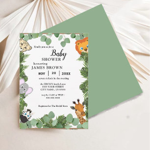Stylist Eucalyptus Jungle Animals Boy Baby Shower Invitation
