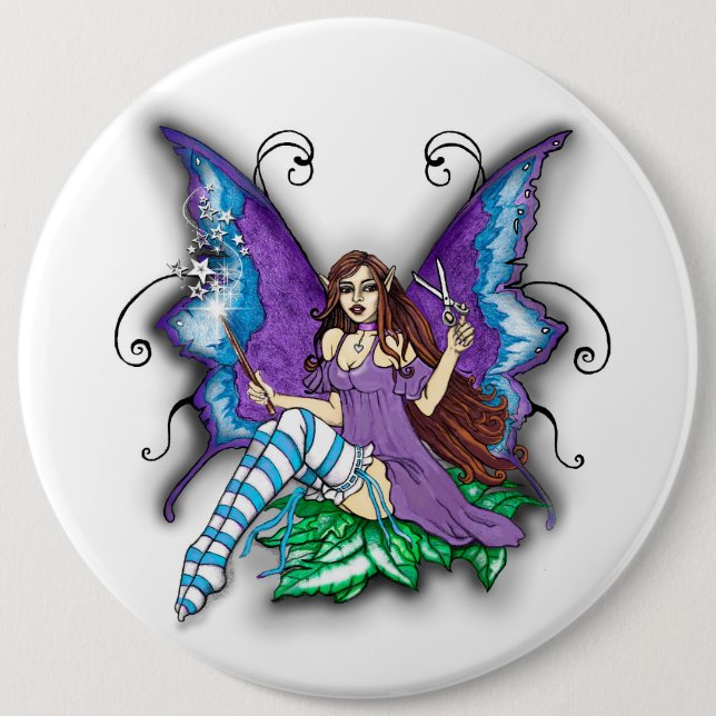 Stylist-Hair Dresser Fairy 6 Cm Round Badge (Front)