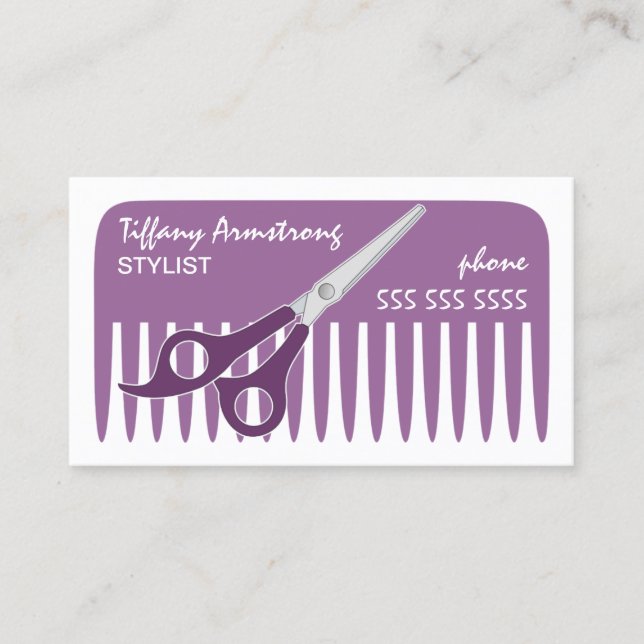 Stylist / Hairdresser Purple Business Card (Front)