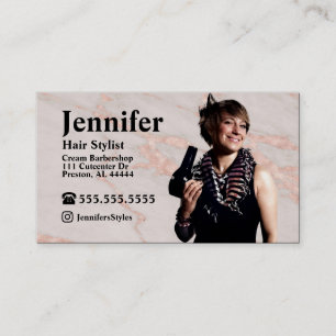 Stylist Marble Photo Business Card with QR Code