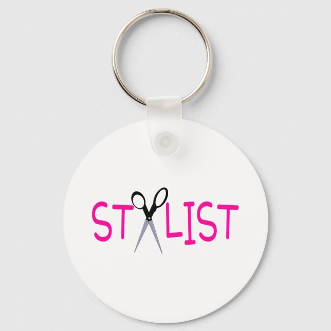 Stylist Pink with Scissors Key Ring (Front)