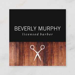 Stylist Rustic Wood Shears Logo Square Business Card