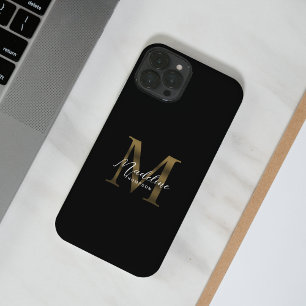 Stylist Script Metallic Black Gold Monogram iPhone 16 Pro Case