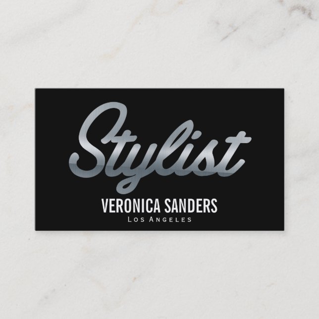 Stylist | Silver Script Business Card (Front)