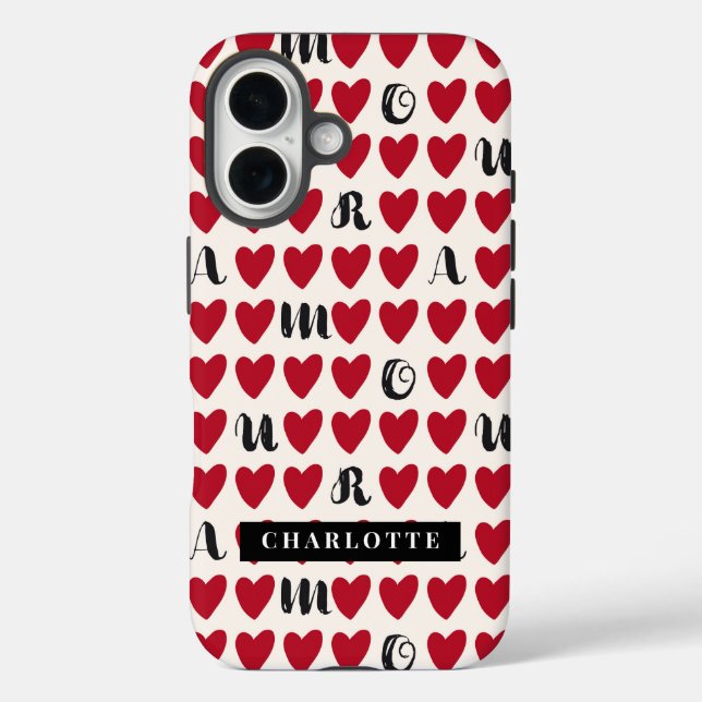 Stylist Sweet Heart Pattern Monogram iphone Case (Back)