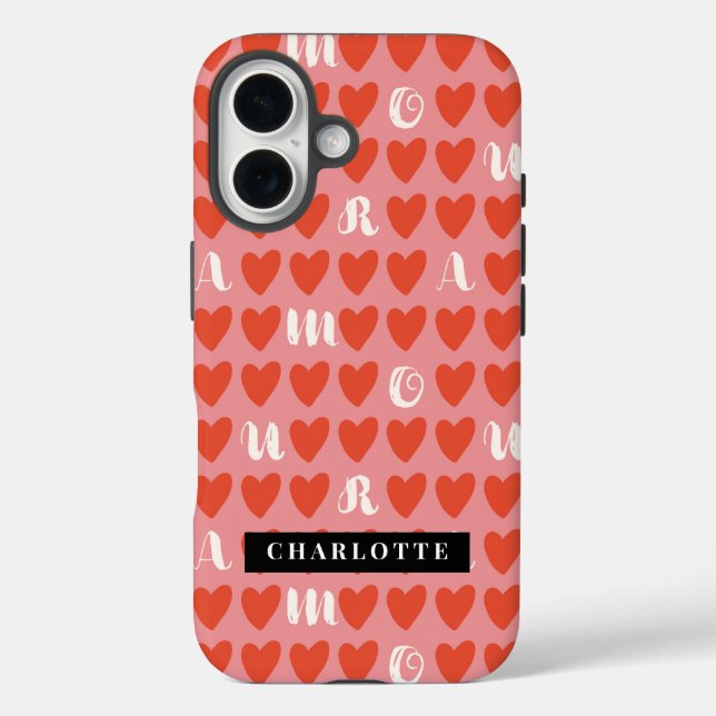 Stylist Sweet Heart Pattern Monogram iphone Case (Back)