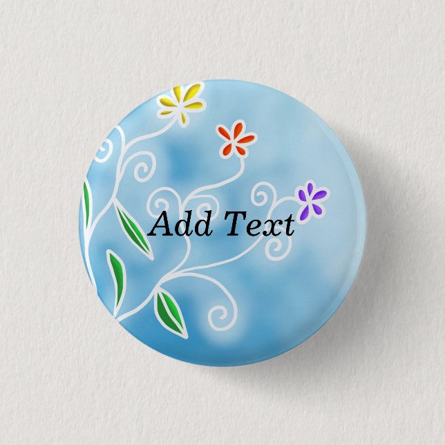 Stylistic Blue and White Floral Design, Template 3 Cm Round Badge (Front)
