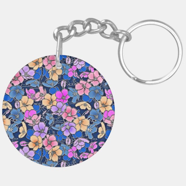 Stylistic Floral Pattern 46 Key Ring (Back Left)