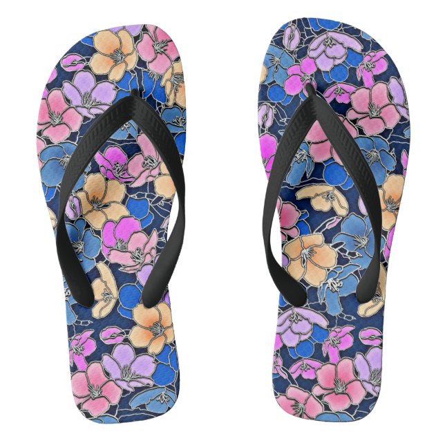 Stylistic Floral Pattern 46 Thongs (Footbed)