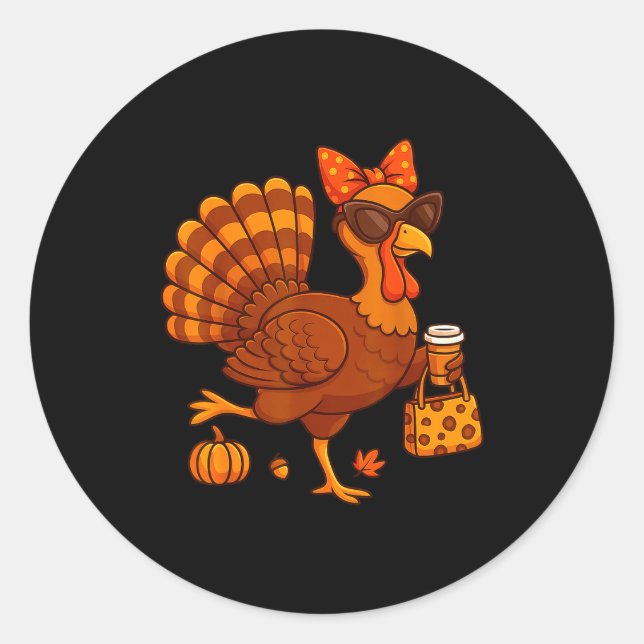 Styliurkey Fall Fashion Coffee Lover Thanksgiving  Classic Round Sticker (Front)