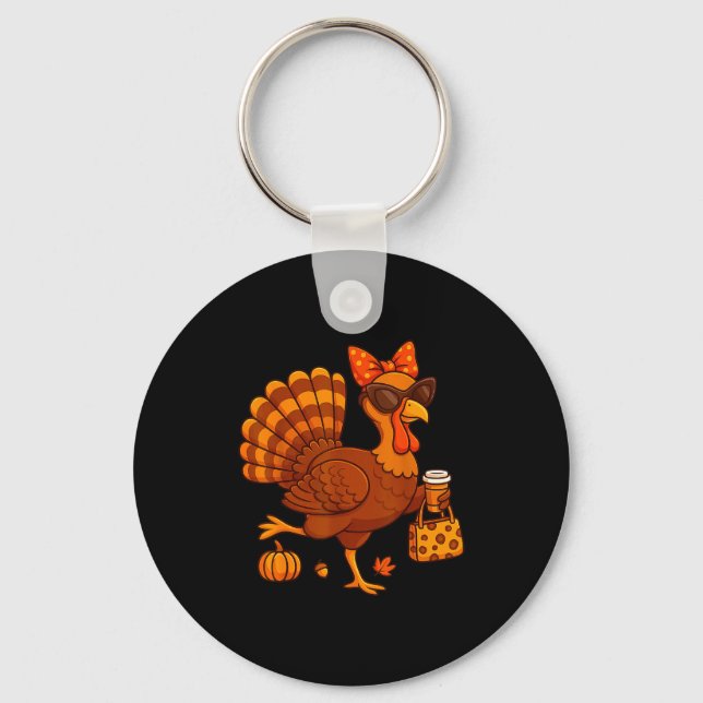 Styliurkey Fall Fashion Coffee Lover Thanksgiving  Key Ring (Front)