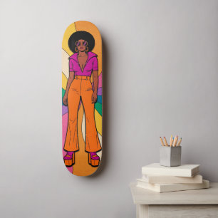 Stylized African American 70s Retro Fashion Skateboard