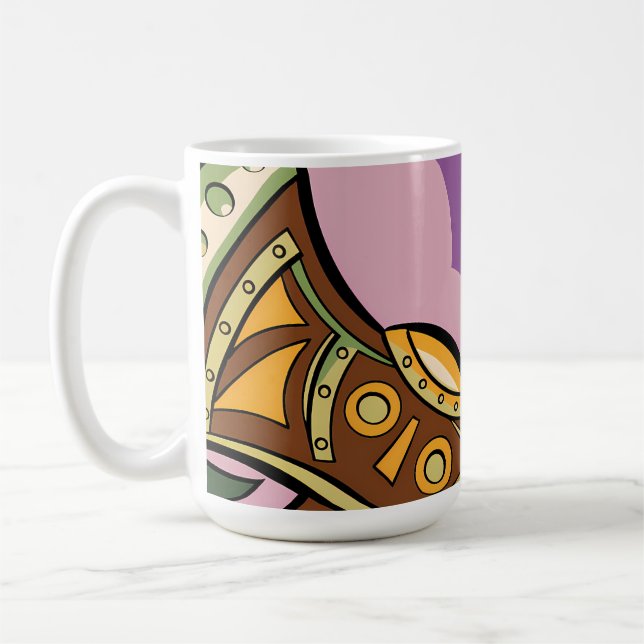 Stylized Axe and Flower Design Coffee Mug (Left)