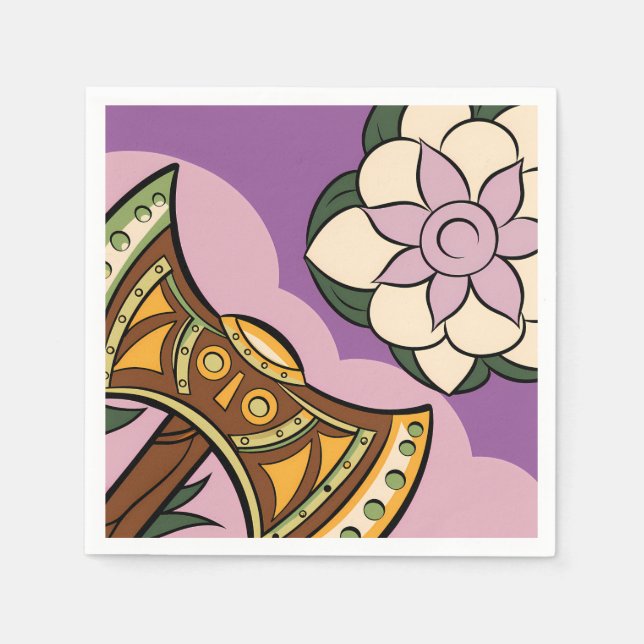Stylized Axe and Flower Design Napkin (Front)