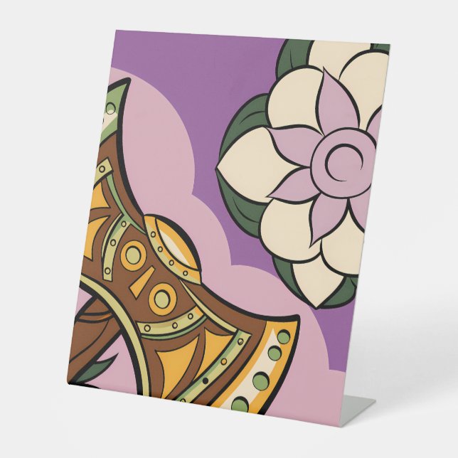 Stylized Axe and Flower Design Pedestal Sign (Front)