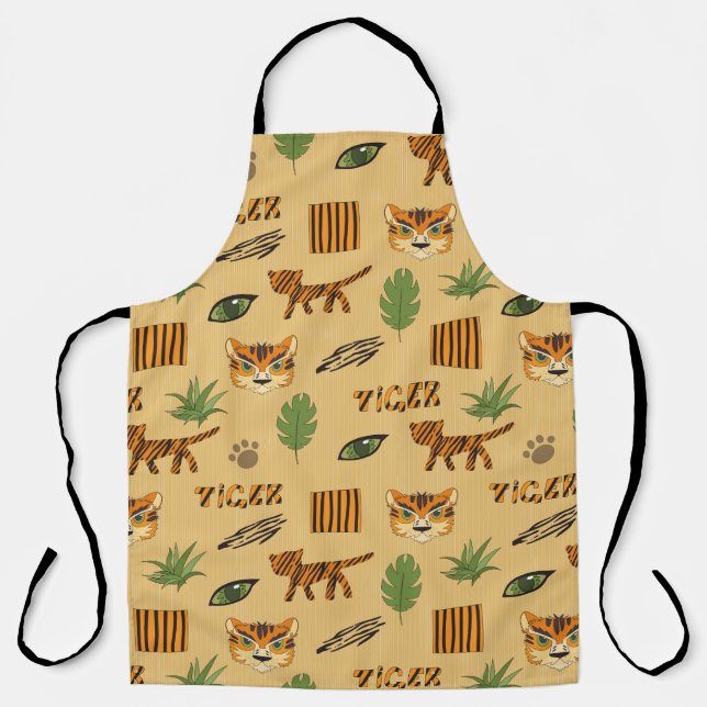 Stylized background with cartoon tiger. Bright che Apron (Front)