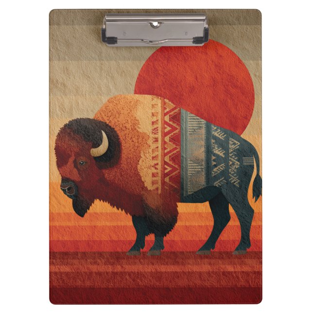 Stylized Bison with Native American Patterns  Clipboard (Front)