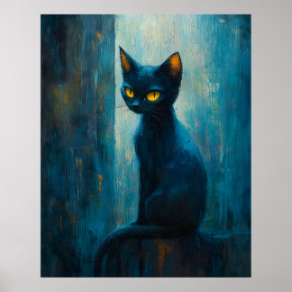 Stylized Black Cat in Moody Brushwork Poster