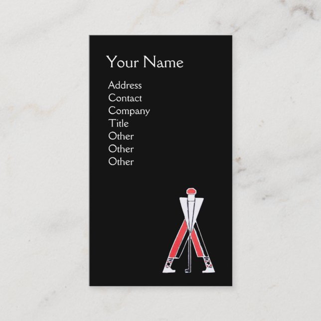 STYLIZED BLACK RED GOLFER,GOLF INSTRUCTOR MONOGRAM BUSINESS CARD (Front)