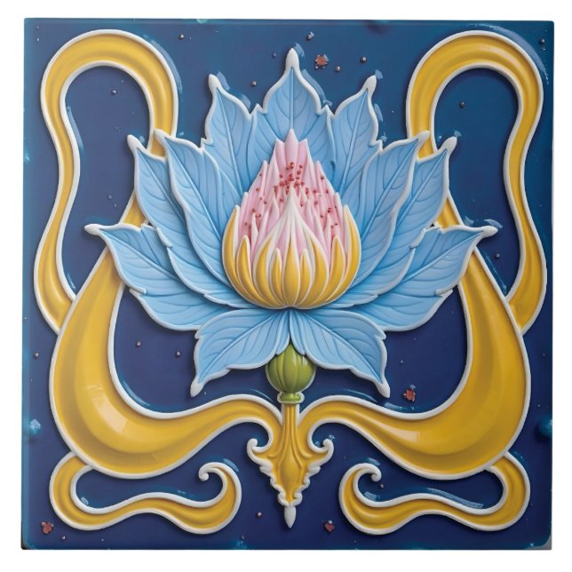 Stylized Bloom in Nature Ceramic Tile (Front)