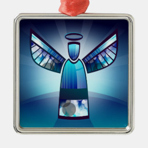 Stylized Blue Angel Metal Ornament