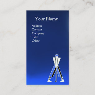 STYLIZED BLUE GOLFER ,GOLF INSTRUCTOR MONOGRAM BUSINESS CARD