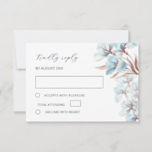 Stylized Blue Rose Gold Lily Layered Flowers RSVP Card