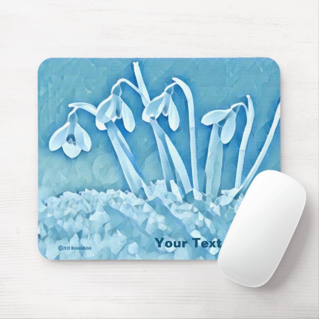 Stylized Blue Snowdrops Mouse Pad (With Mouse)