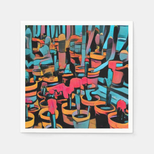 Stylized Cactus Pots Paper Napkin