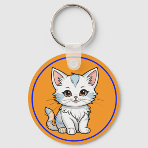 Stylized Cat Cartoon Line Art Design-52316 Key Ring