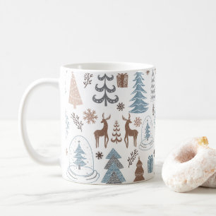 Stylized Christmas Trees Wreath Reindeer Snowflake Coffee Mug