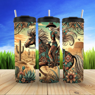 Stylized Cowgirl Desert Ride Thermal Tumbler