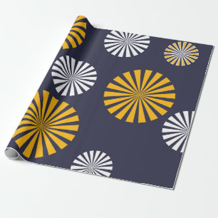 Stylized dandelions, navy blue, yellow, white wrapping paper