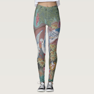 Stylized Doves in Blooming Garden Leggings