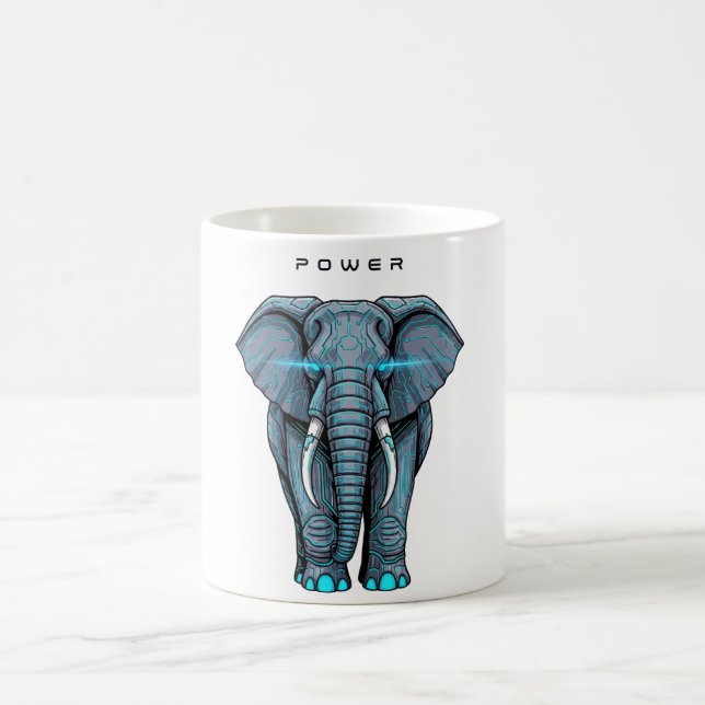 Stylized Elephant Graphic with Power Theme Coffee Mug (Center)