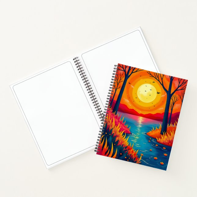 Stylized Fiery Sunset Lake Dreamy Scenery Notebook (Inside)