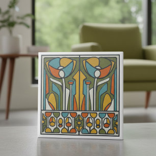 Stylized Floral Mid-Century Motif #6 ID1224 Ceramic Tile