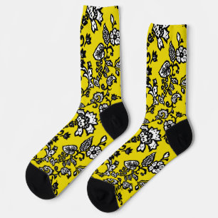 Stylized Floral with Bright Yellow Background Socks