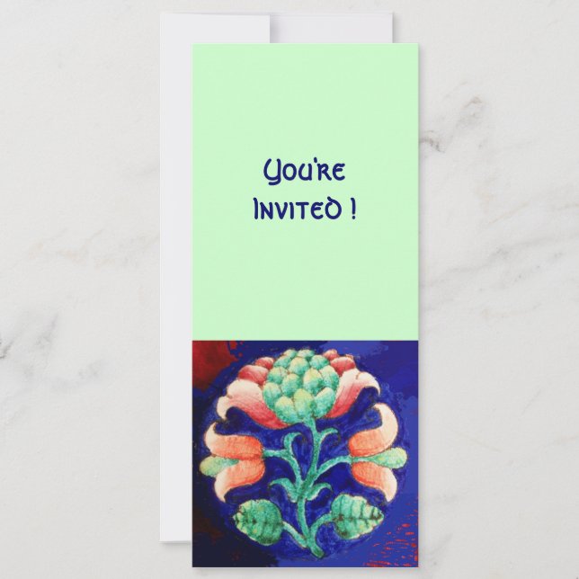 STYLIZED FLOWER/PINK RED GREEN ORANGE BLUE FLORAL INVITATION (Front)