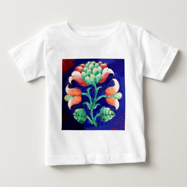 STYLIZED FLOWER/ RED PINK GREEN BLUE FLORAL BABY T-Shirt (Front)