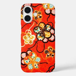 STYLIZED FLOWERS ,BLACK WHITE RIBBONS BRIGHT RED iPhone 16 CASE
