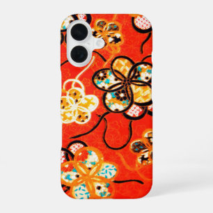 STYLIZED FLOWERS ,BLACK WHITE RIBBONS BRIGHT RED iPhone 16 CASE
