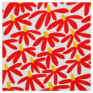 Stylized Flowers - Red, Amber and White Fabric