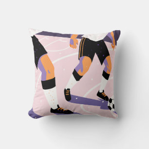 Stylized Football Players Dribbling a Soccer Ball Cushion