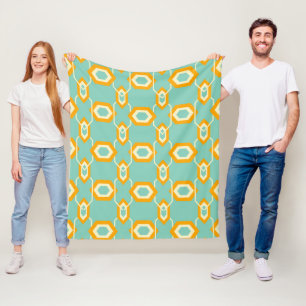 Stylized geometric pattern in bold orange hexagon fleece blanket