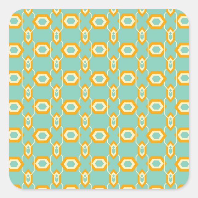 Stylized geometric pattern in bold orange hexagon square sticker (Front)