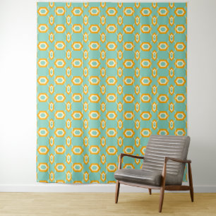Stylized geometric pattern in bold orange hexagon tapestry