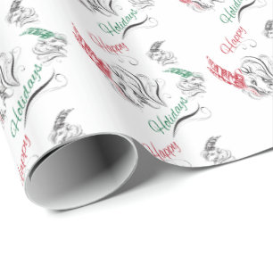 Stylized GOATS Happy Holidays Small Print Wrapping Paper